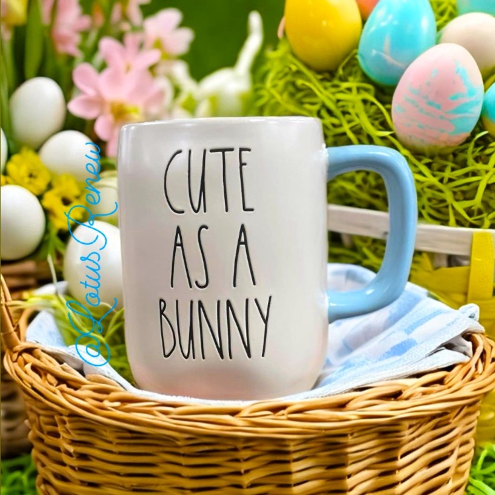NWT Rae Dunn “CUTE AS A BUNNY” Mug with Pastel Blue Handle and Interior 🐰